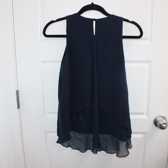 Jonathan Simkhai Women's Navy Sleeveless Top XS Mixed Media Silk Trim Embroider - Picture 5 of 5